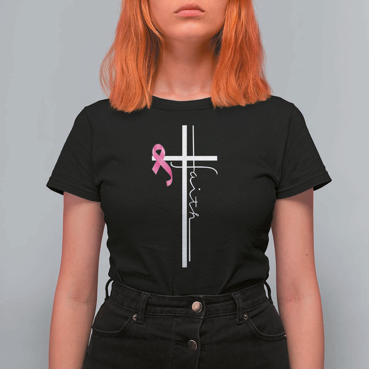 Christian Faith Breast Cancer Awareness T Shirt For Women Pink Ribbon Christian Cross - Wonder Print Shop