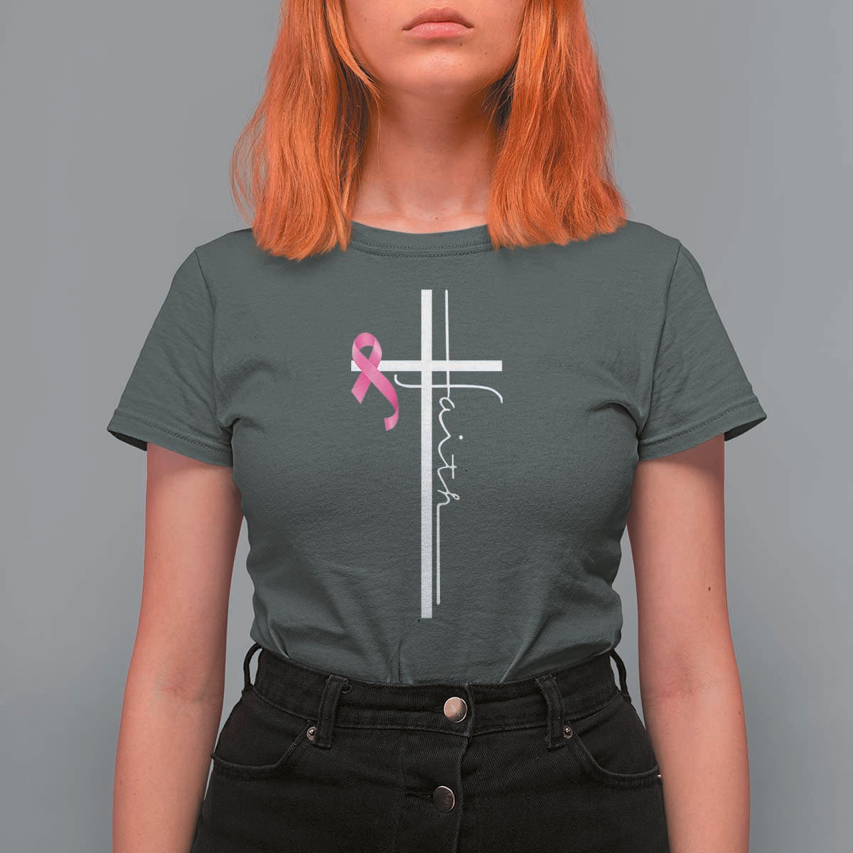 Christian Faith Breast Cancer Awareness T Shirt For Women Pink Ribbon Christian Cross - Wonder Print Shop