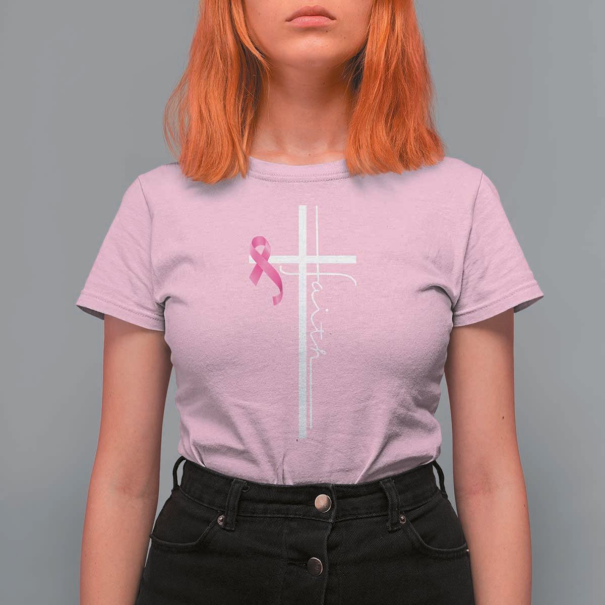 Christian Faith Breast Cancer Awareness T Shirt For Women Pink Ribbon Christian Cross - Wonder Print Shop