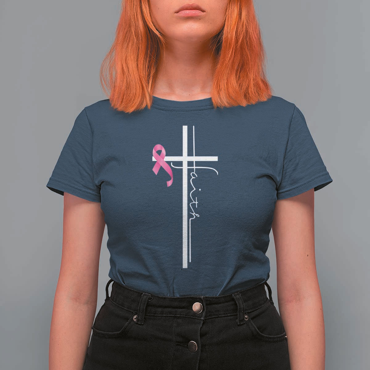 Christian Faith Breast Cancer Awareness T Shirt For Women Pink Ribbon Christian Cross - Wonder Print Shop