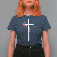 Christian Faith Breast Cancer Awareness T Shirt For Women Pink Ribbon Christian Cross - Wonder Print Shop