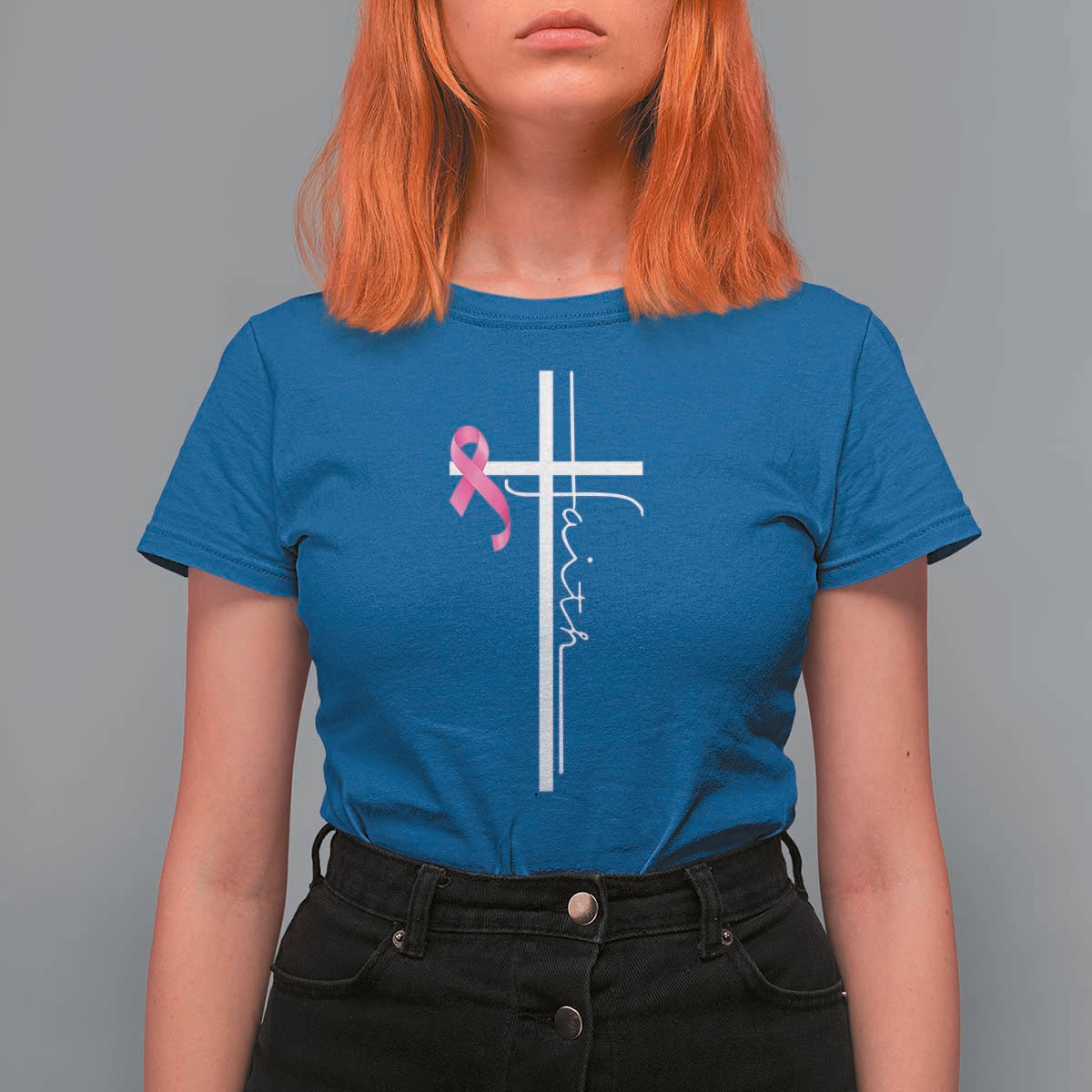 Christian Faith Breast Cancer Awareness T Shirt For Women Pink Ribbon Christian Cross - Wonder Print Shop