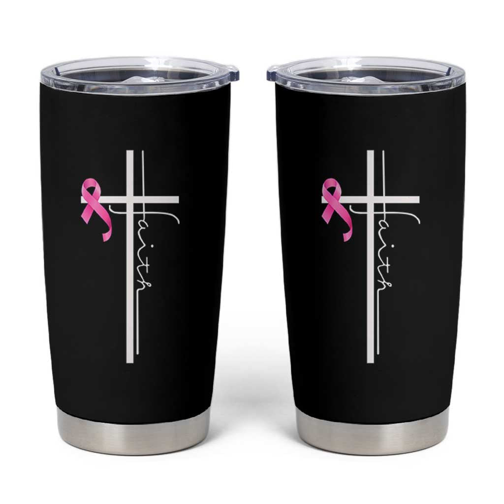 Christian Faith Breast Cancer Awareness Tumbler Cup Pink Ribbon Christian Cross - Wonder Print Shop