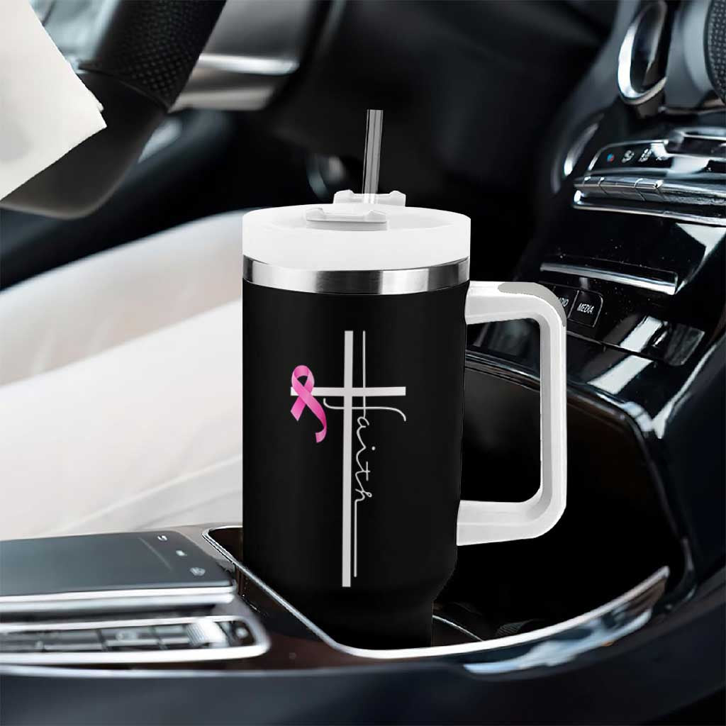 Christian Faith Breast Cancer Awareness Tumbler With Handle Pink Ribbon Christian Cross - Wonder Print Shop