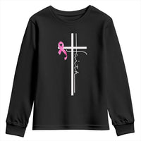 Christian Faith Breast Cancer Awareness Youth Sweatshirt Pink Ribbon Christian Cross - Wonder Print Shop
