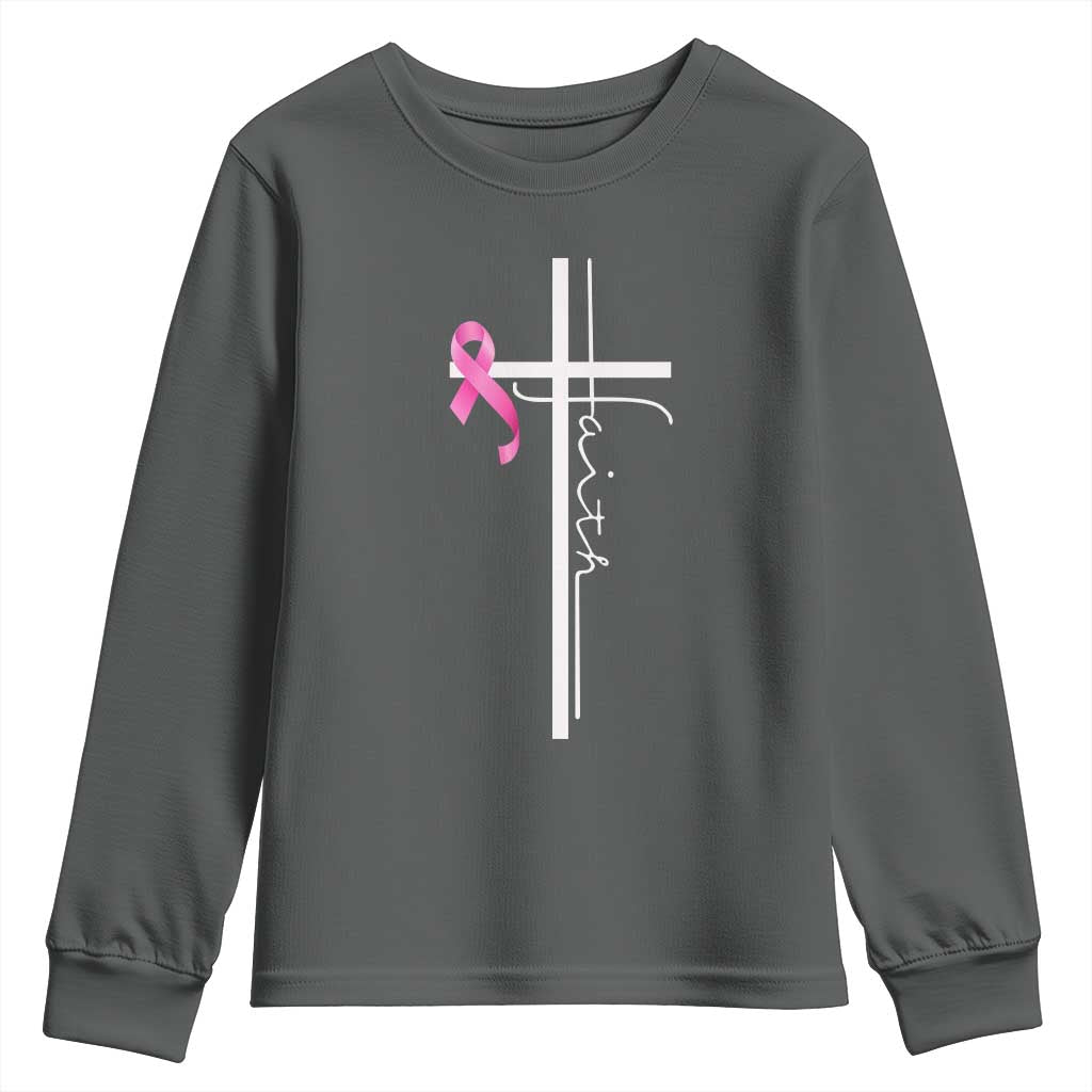 Christian Faith Breast Cancer Awareness Youth Sweatshirt Pink Ribbon Christian Cross - Wonder Print Shop
