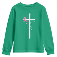 Christian Faith Breast Cancer Awareness Youth Sweatshirt Pink Ribbon Christian Cross - Wonder Print Shop