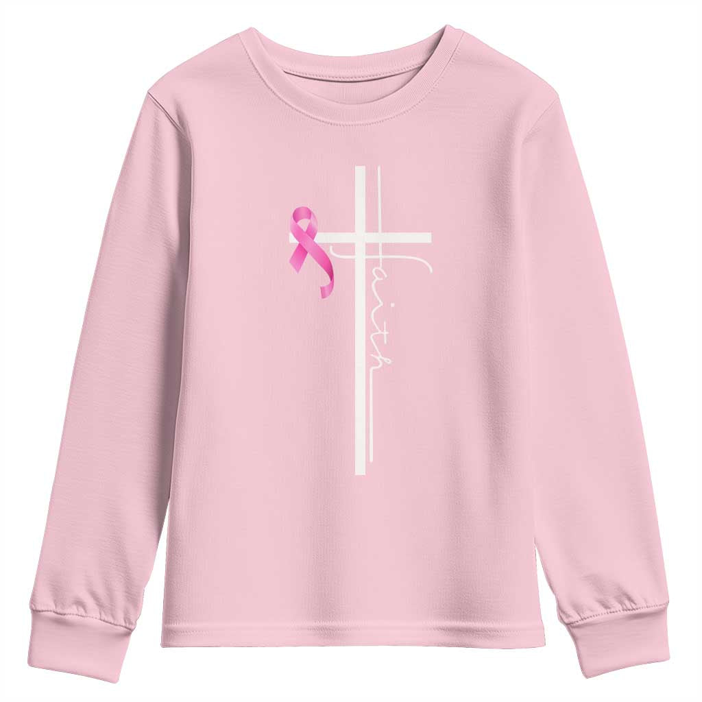Christian Faith Breast Cancer Awareness Youth Sweatshirt Pink Ribbon Christian Cross - Wonder Print Shop