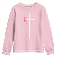Christian Faith Breast Cancer Awareness Youth Sweatshirt Pink Ribbon Christian Cross - Wonder Print Shop