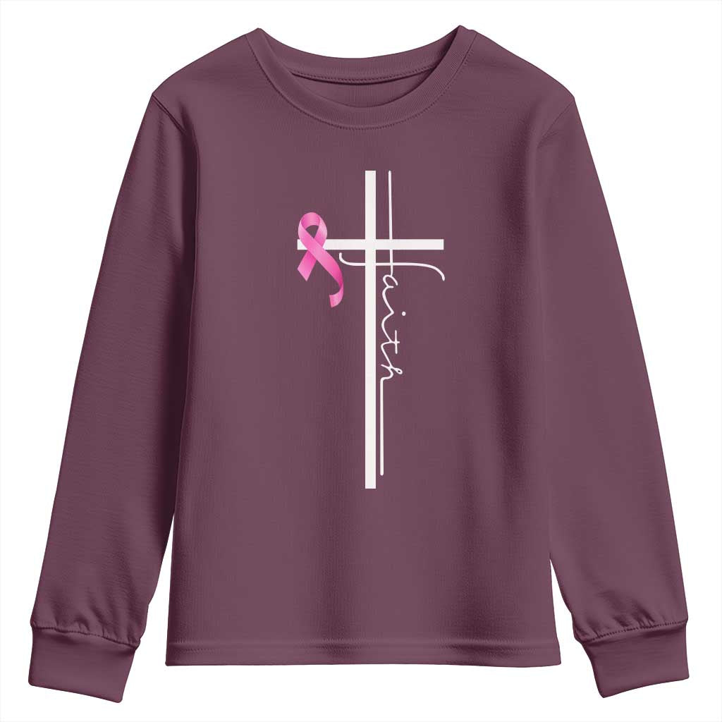 Christian Faith Breast Cancer Awareness Youth Sweatshirt Pink Ribbon Christian Cross - Wonder Print Shop