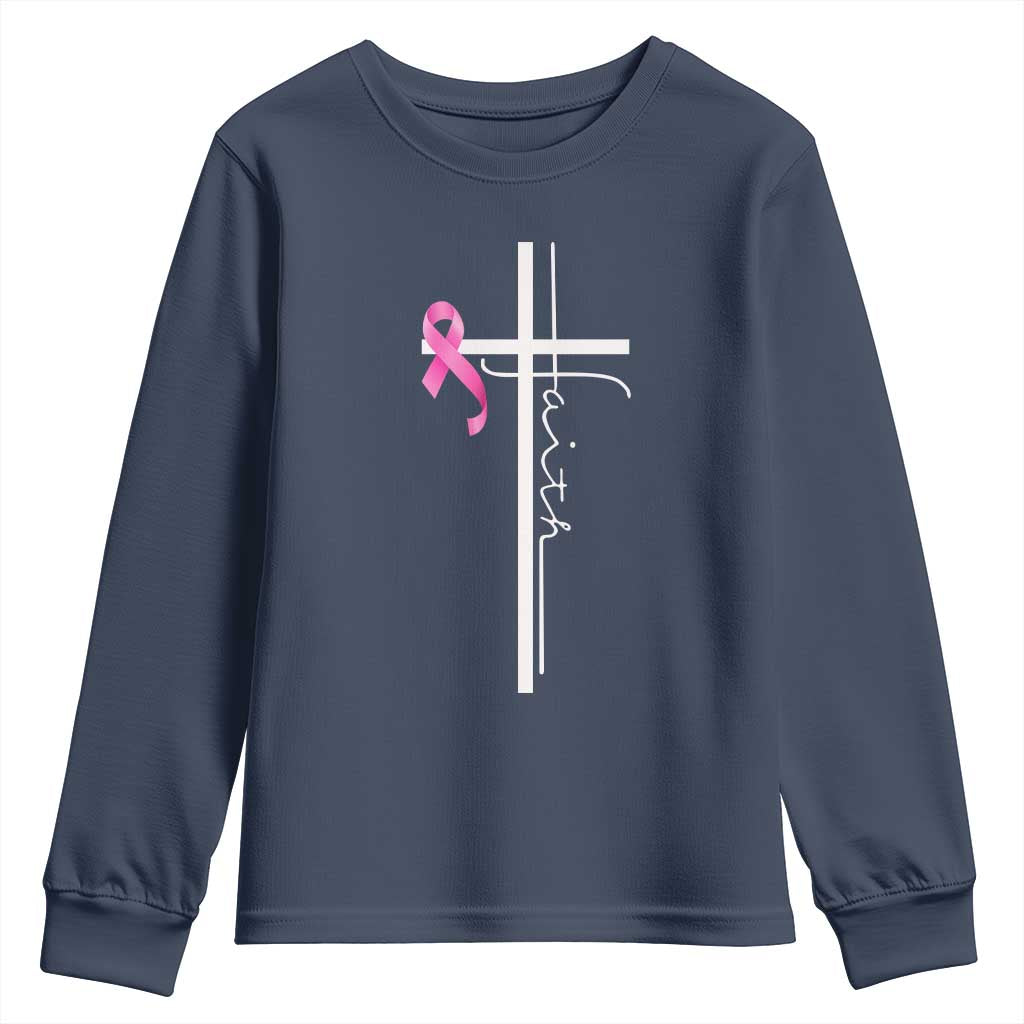 Christian Faith Breast Cancer Awareness Youth Sweatshirt Pink Ribbon Christian Cross - Wonder Print Shop