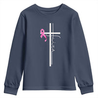 Christian Faith Breast Cancer Awareness Youth Sweatshirt Pink Ribbon Christian Cross - Wonder Print Shop