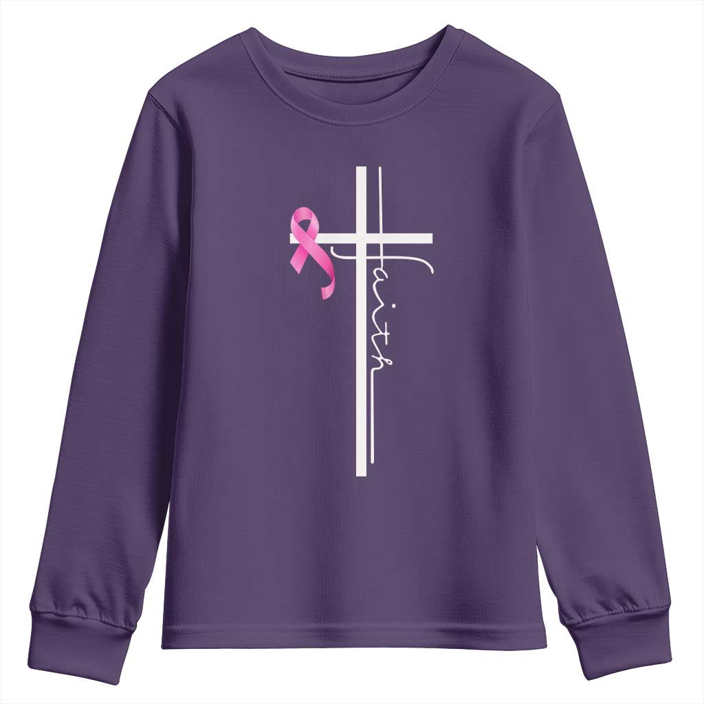 Christian Faith Breast Cancer Awareness Youth Sweatshirt Pink Ribbon Christian Cross - Wonder Print Shop