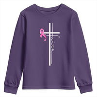 Christian Faith Breast Cancer Awareness Youth Sweatshirt Pink Ribbon Christian Cross - Wonder Print Shop