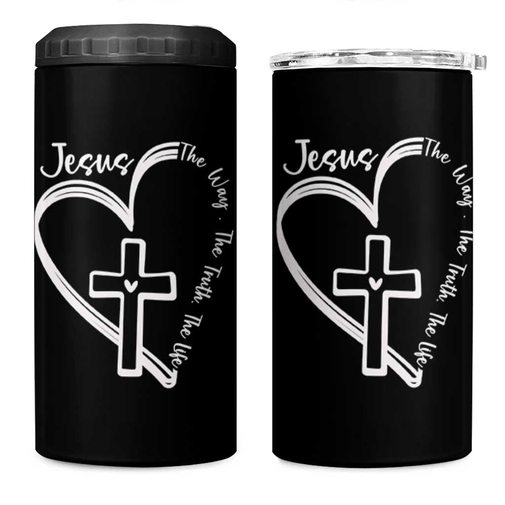 Jesus The Way The Truth The Life 4 in 1 Can Cooler Tumbler Christian Cross With Heart - Wonder Print Shop