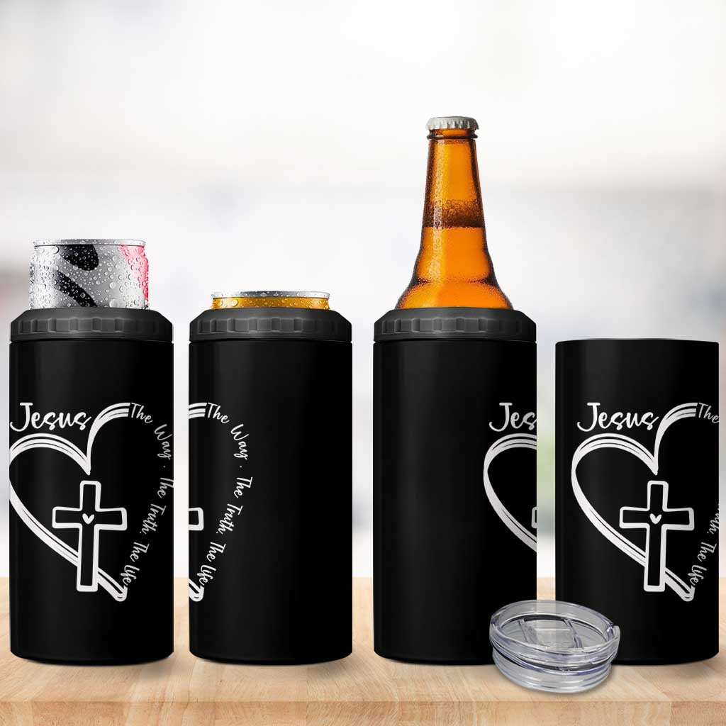 Jesus The Way The Truth The Life 4 in 1 Can Cooler Tumbler Christian Cross With Heart - Wonder Print Shop