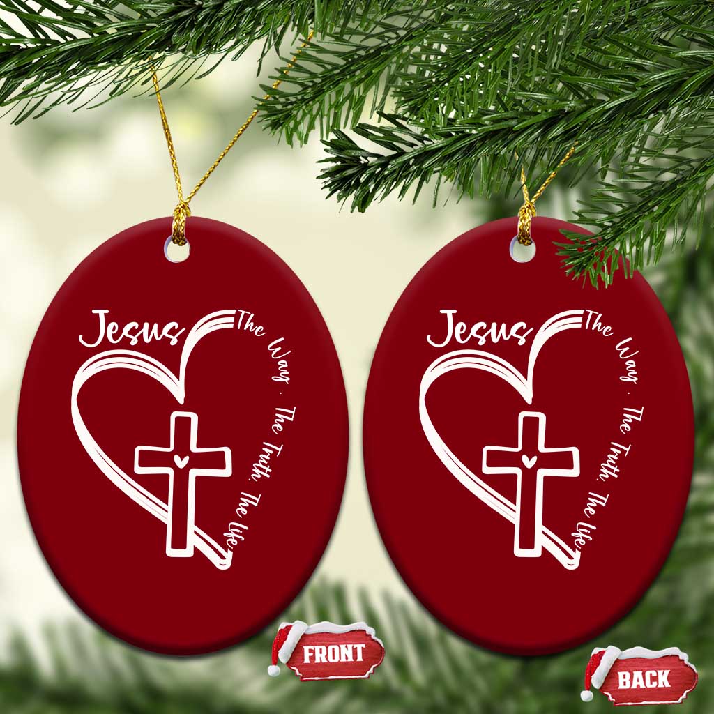 Jesus The Way The Truth The Life Ceramic Ornament Christian Cross With Heart - Wonder Print Shop