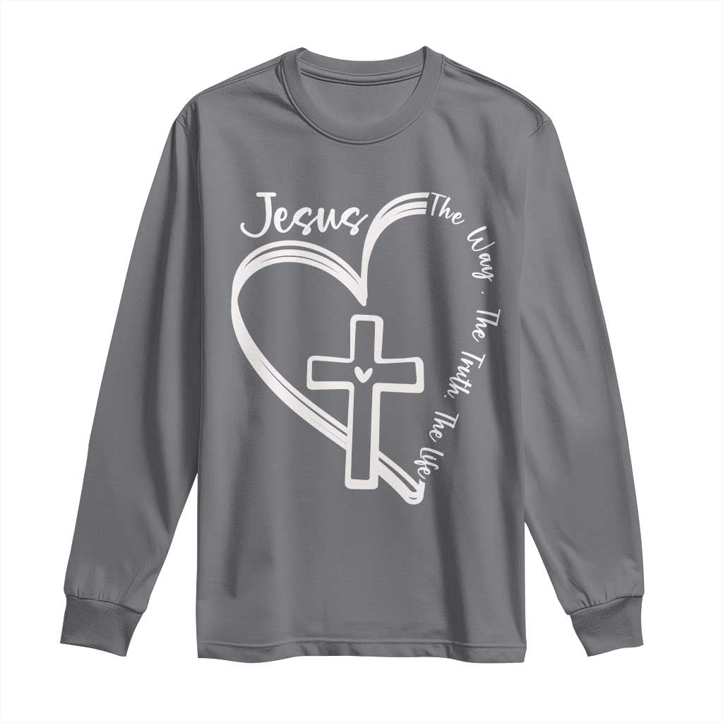 Jesus The Way The Truth The Life Long Sleeve Shirt Christian Cross With Heart - Wonder Print Shop