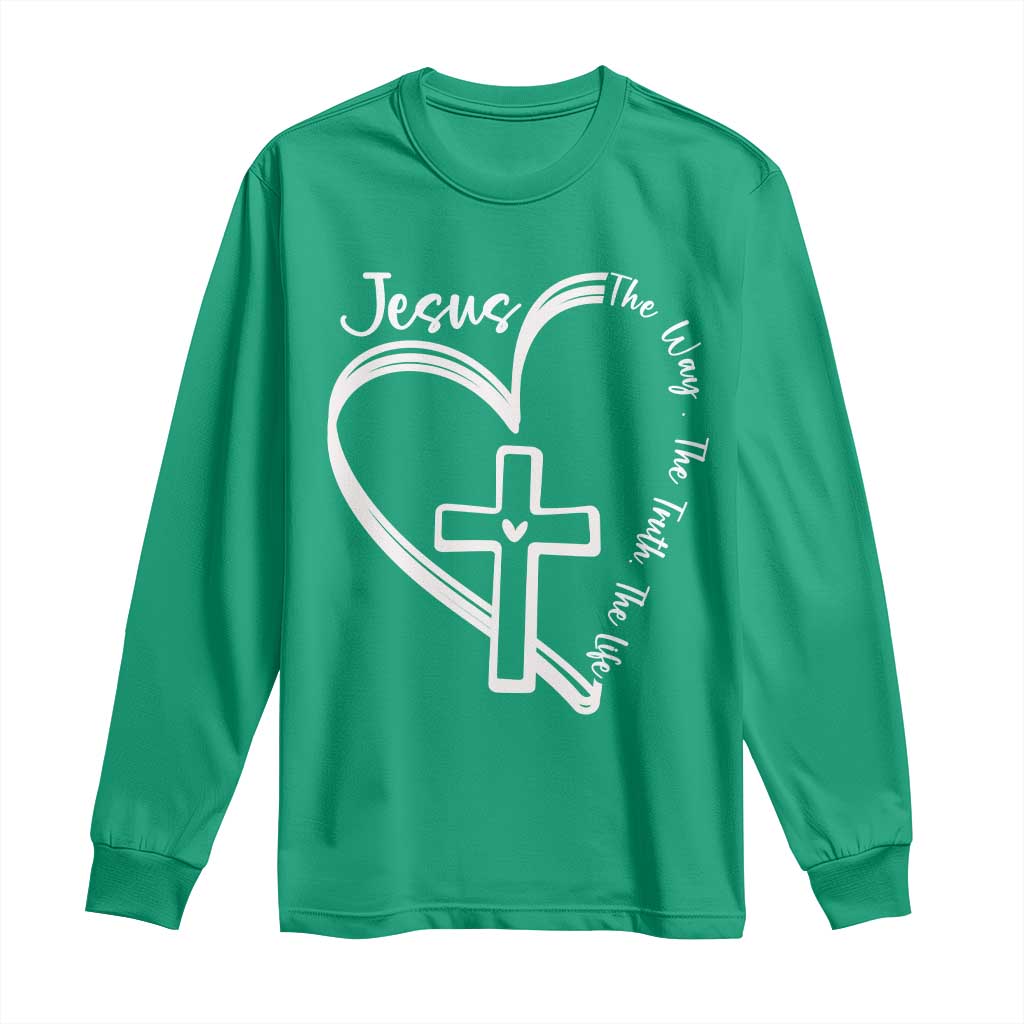 Jesus The Way The Truth The Life Long Sleeve Shirt Christian Cross With Heart - Wonder Print Shop