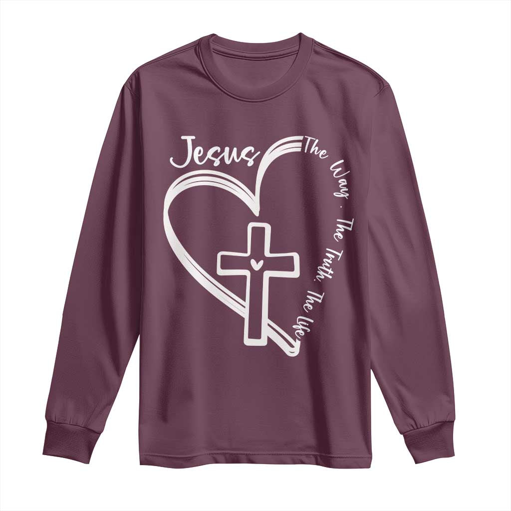 Jesus The Way The Truth The Life Long Sleeve Shirt Christian Cross With Heart - Wonder Print Shop