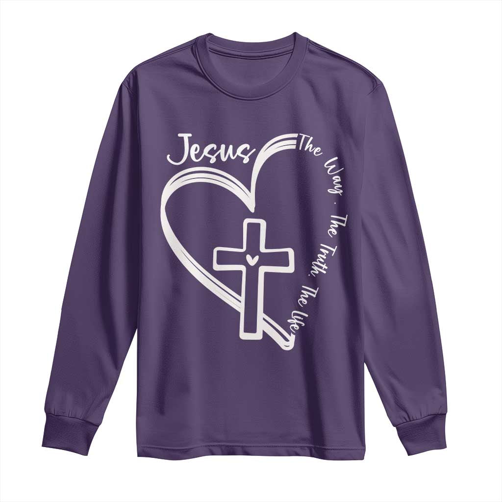 Jesus The Way The Truth The Life Long Sleeve Shirt Christian Cross With Heart - Wonder Print Shop