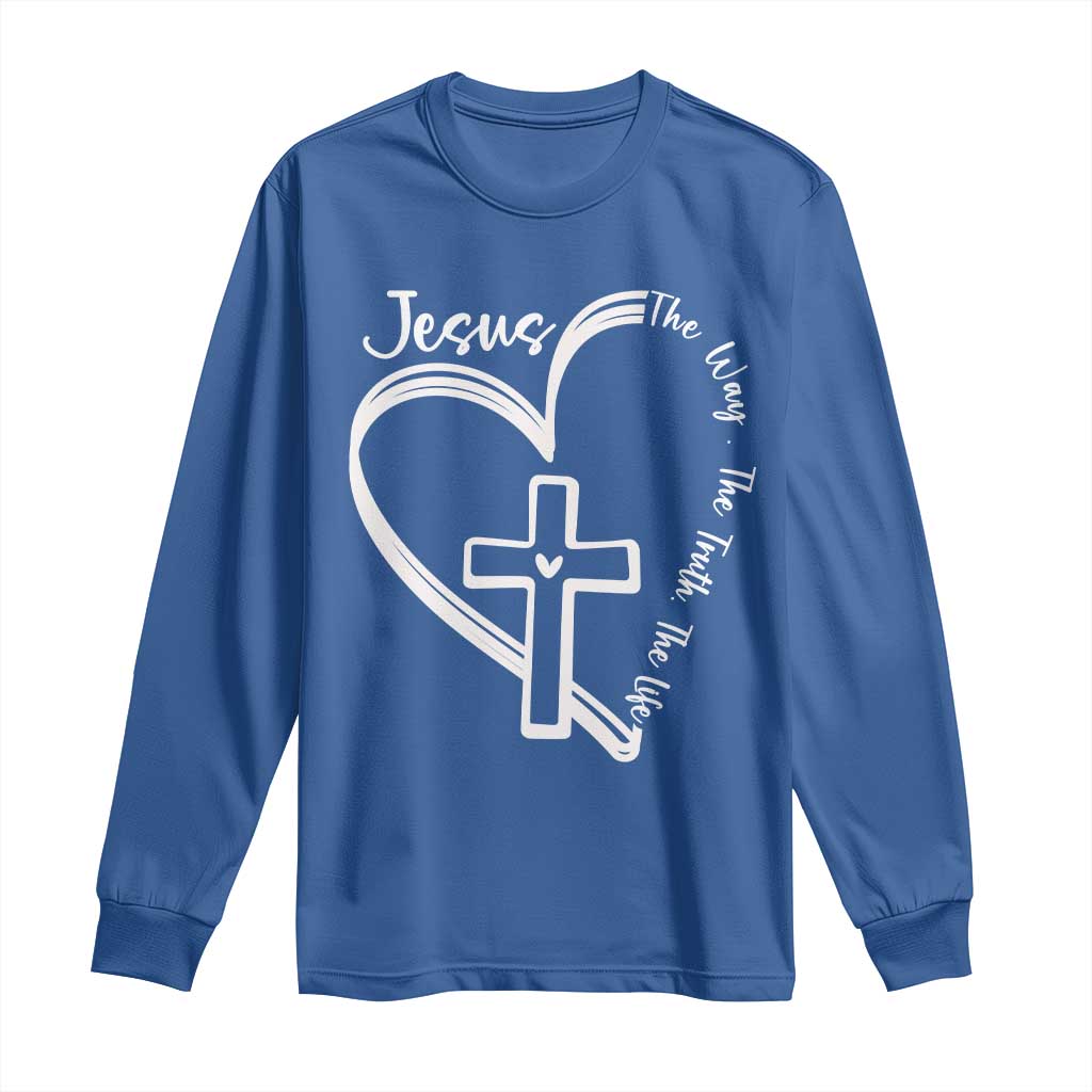 Jesus The Way The Truth The Life Long Sleeve Shirt Christian Cross With Heart - Wonder Print Shop