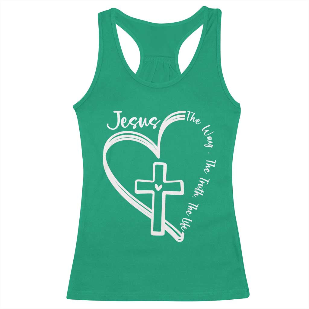 Jesus The Way The Truth The Life Racerback Tank Top Christian Cross With Heart - Wonder Print Shop