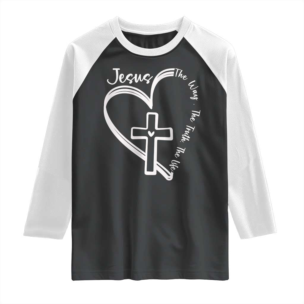Jesus The Way The Truth The Life Raglan Shirt Christian Cross With Heart - Wonder Print Shop