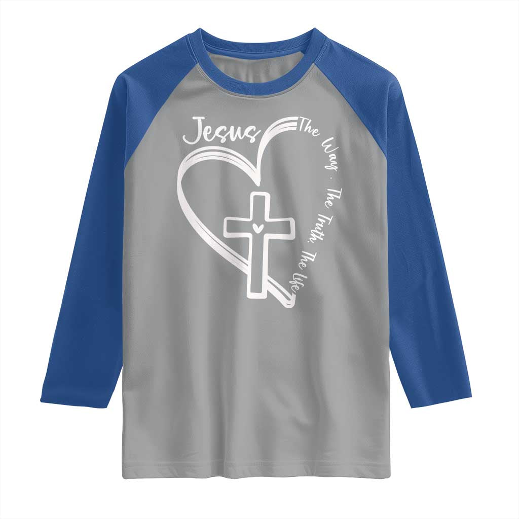 Jesus The Way The Truth The Life Raglan Shirt Christian Cross With Heart - Wonder Print Shop