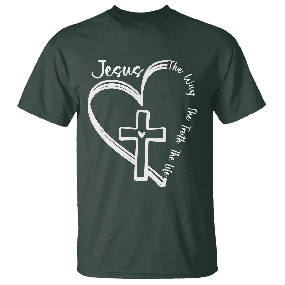 Jesus The Way The Truth The Life T Shirt Christian Cross With Heart - Wonder Print Shop