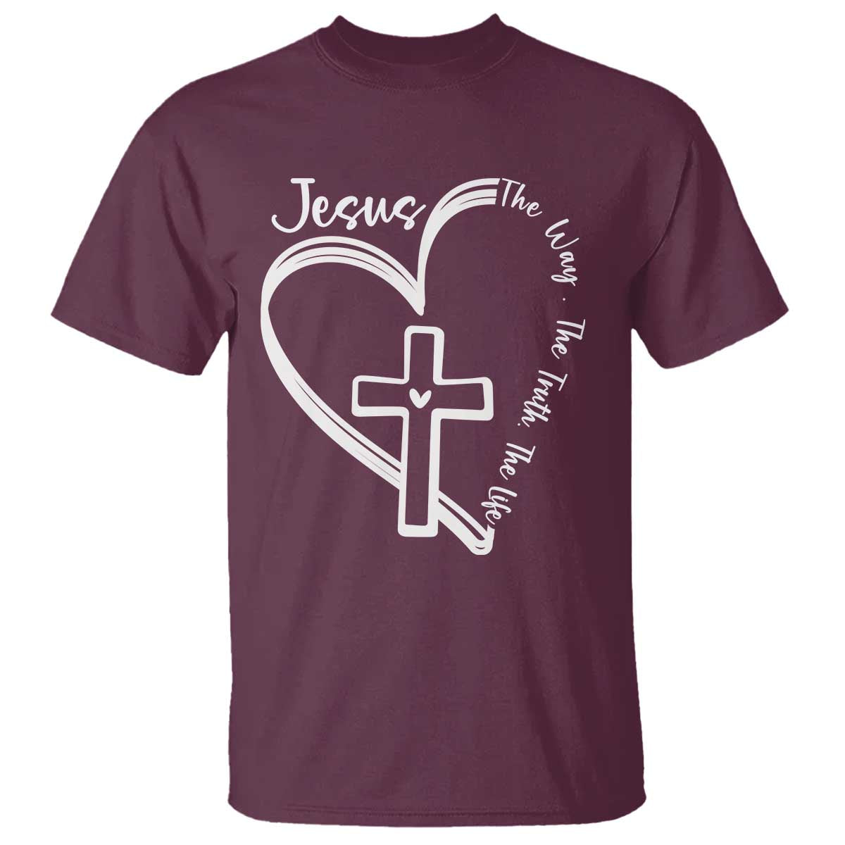 Jesus The Way The Truth The Life T Shirt Christian Cross With Heart - Wonder Print Shop