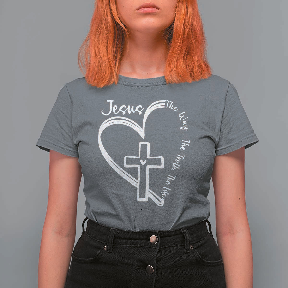 Jesus The Way The Truth The Life T Shirt For Women Christian Cross With Heart - Wonder Print Shop