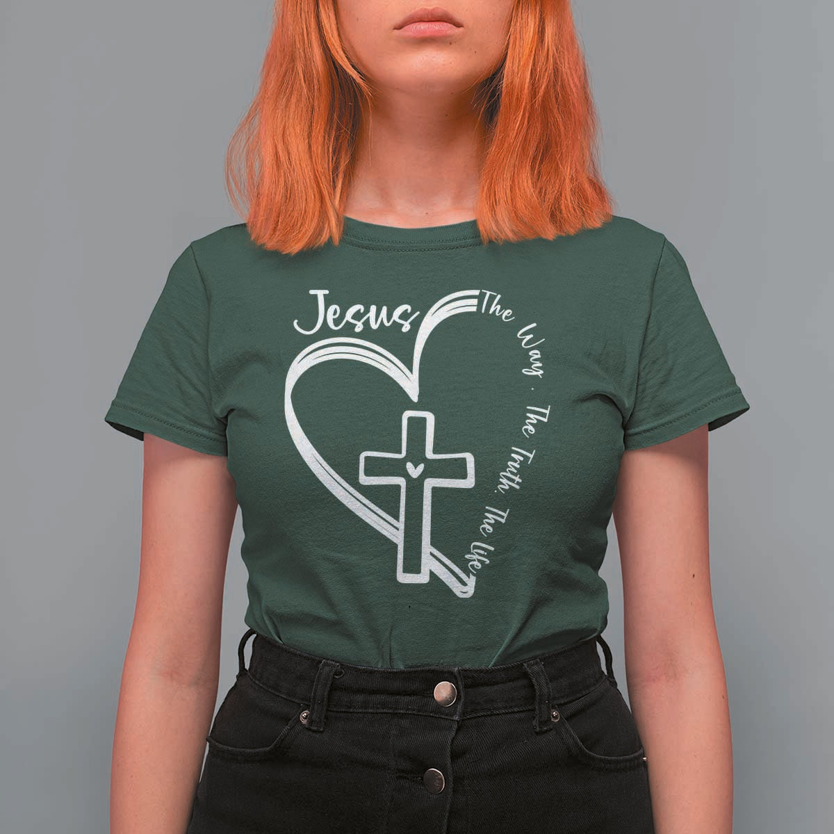 Jesus The Way The Truth The Life T Shirt For Women Christian Cross With Heart - Wonder Print Shop