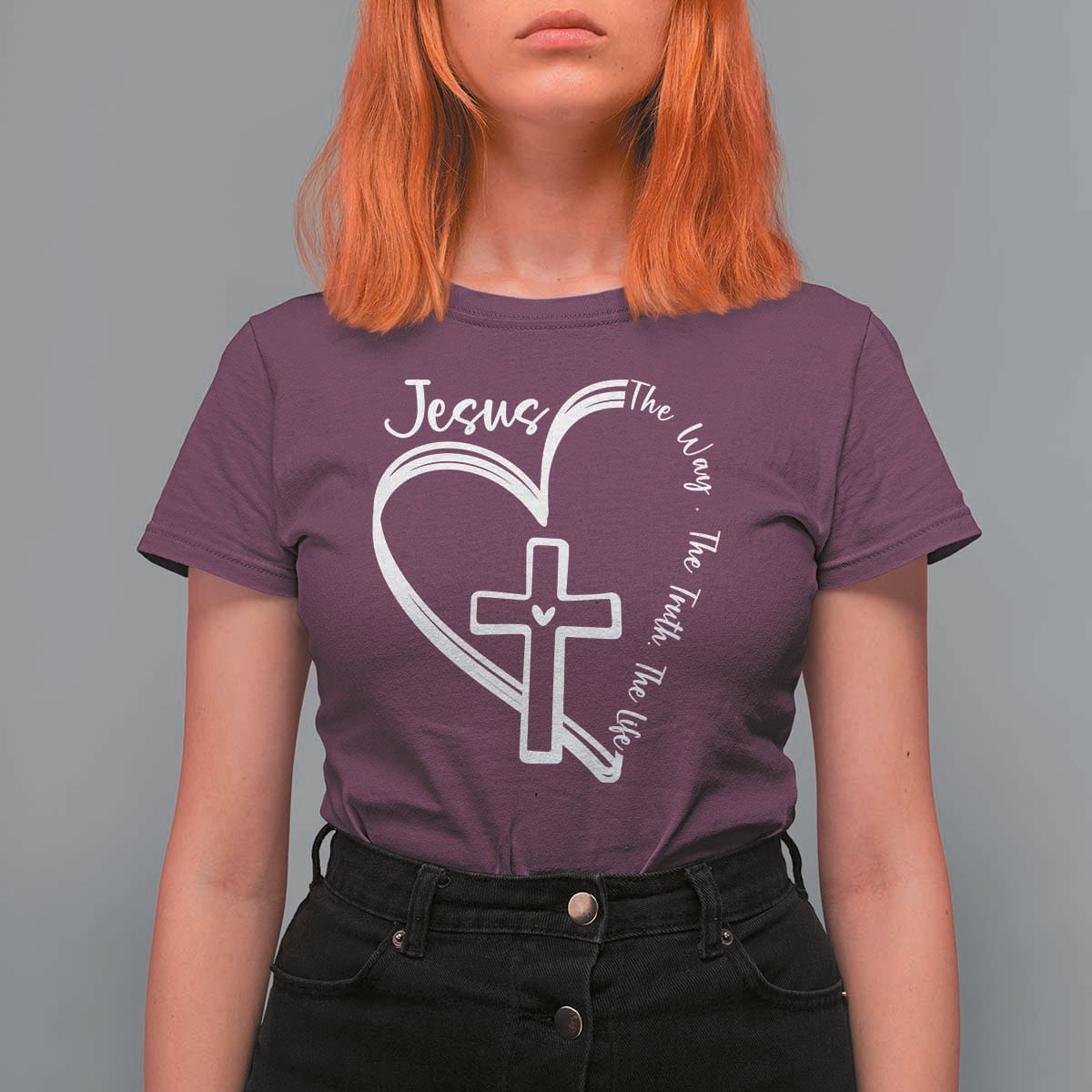 Jesus The Way The Truth The Life T Shirt For Women Christian Cross With Heart - Wonder Print Shop