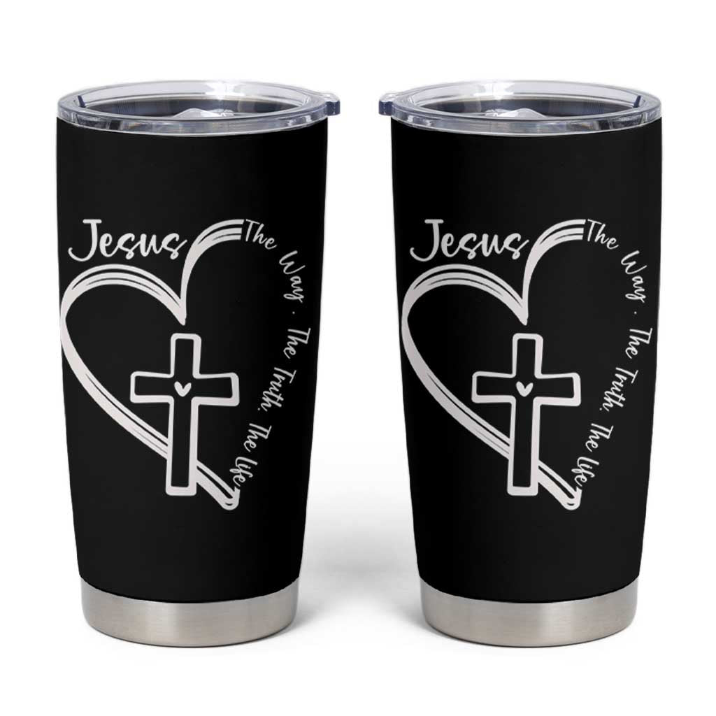 Jesus The Way The Truth The Life Tumbler Cup Christian Cross With Heart - Wonder Print Shop