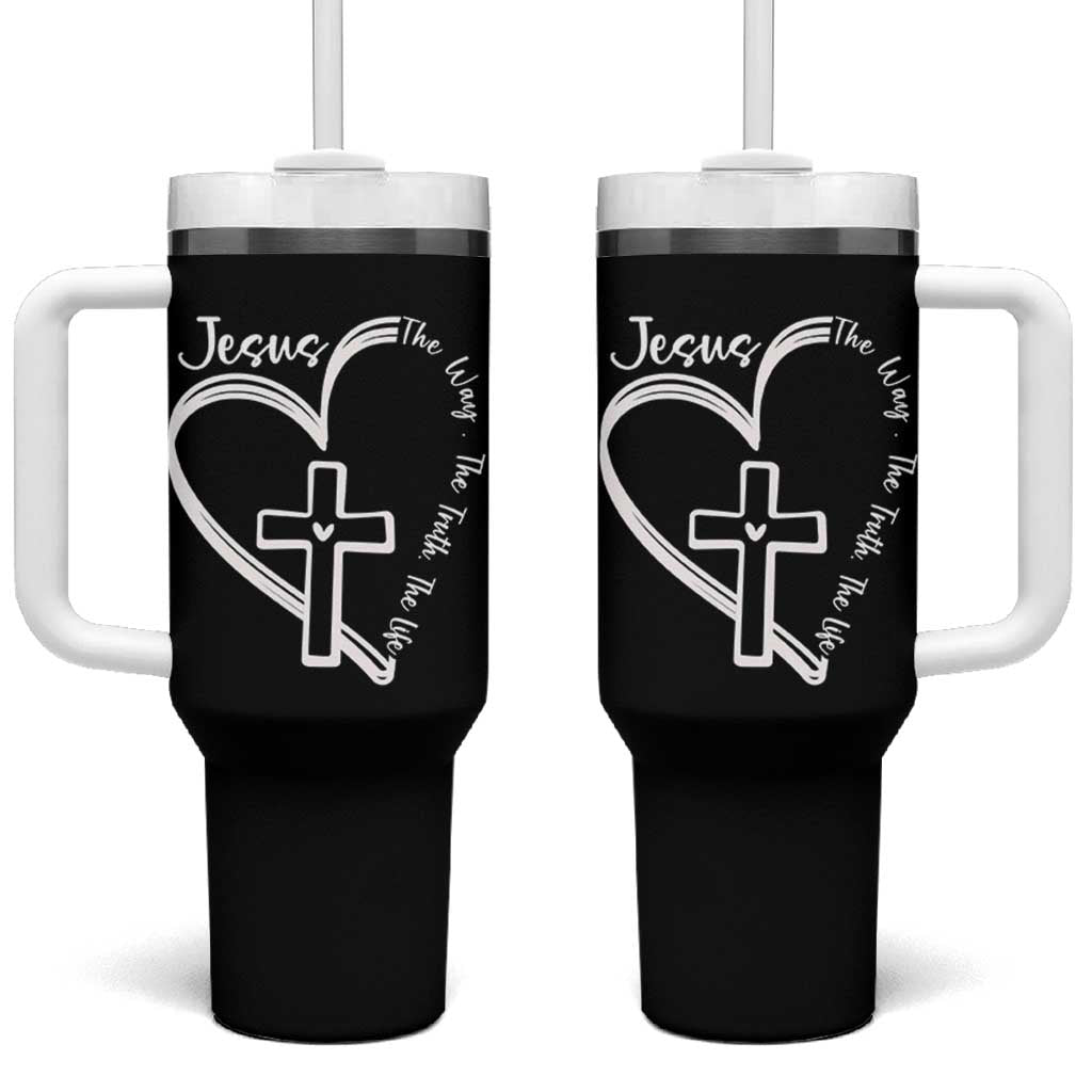 Jesus The Way The Truth The Life Tumbler With Handle Christian Cross With Heart - Wonder Print Shop
