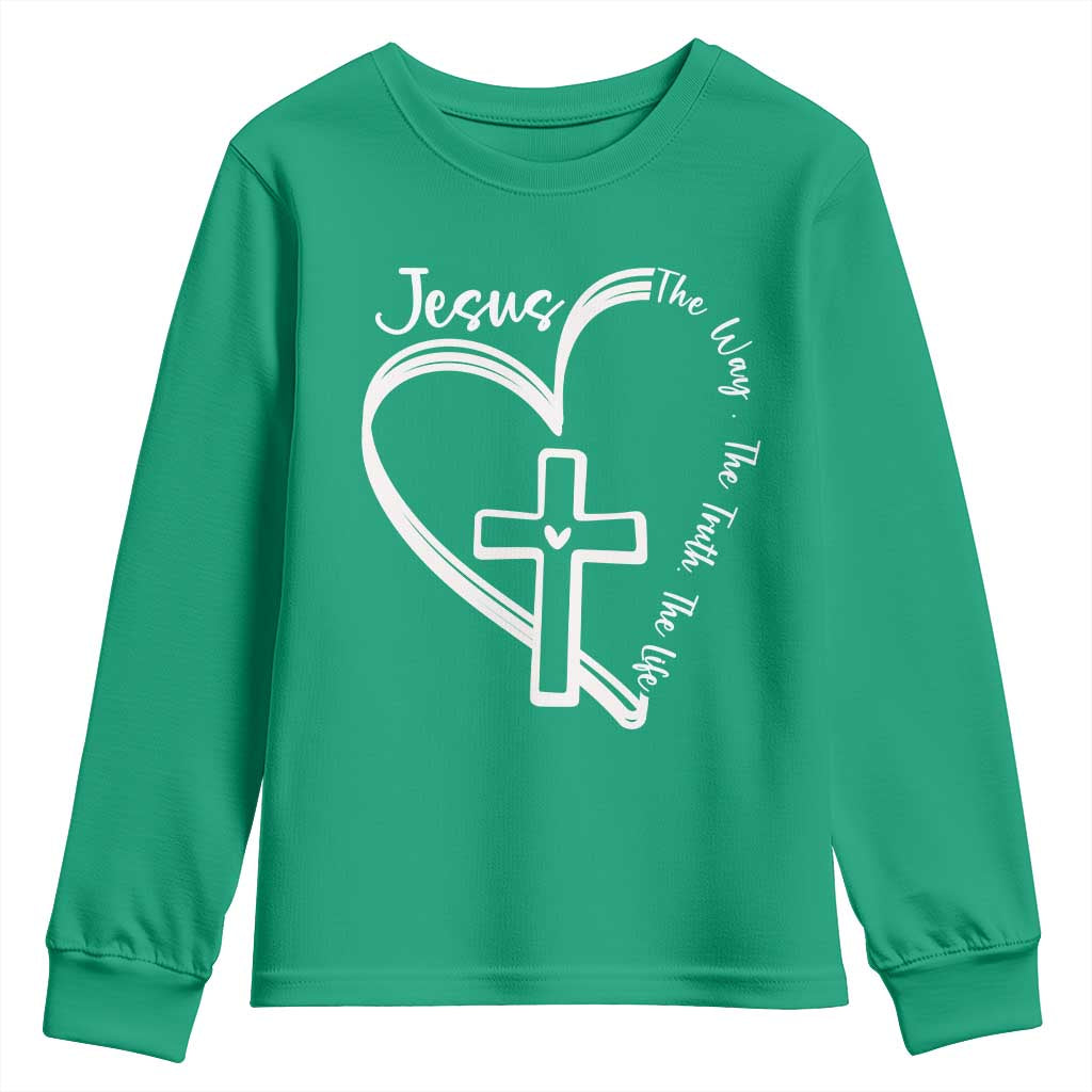 Jesus The Way The Truth The Life Youth Sweatshirt Christian Cross With Heart - Wonder Print Shop