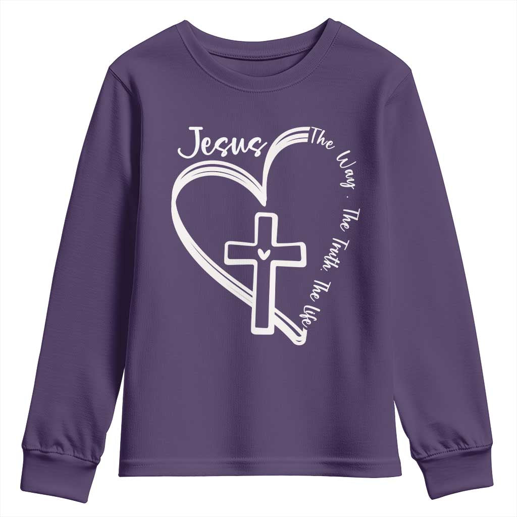 Jesus The Way The Truth The Life Youth Sweatshirt Christian Cross With Heart - Wonder Print Shop