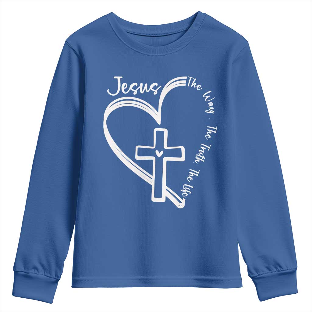 Jesus The Way The Truth The Life Youth Sweatshirt Christian Cross With Heart - Wonder Print Shop