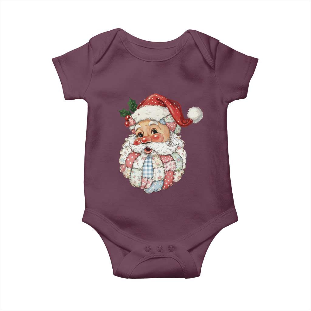 Vintage Retro Patchwork Santa Xmas Baby Onesie Merry Christmas Holiday - Wonder Print Shop