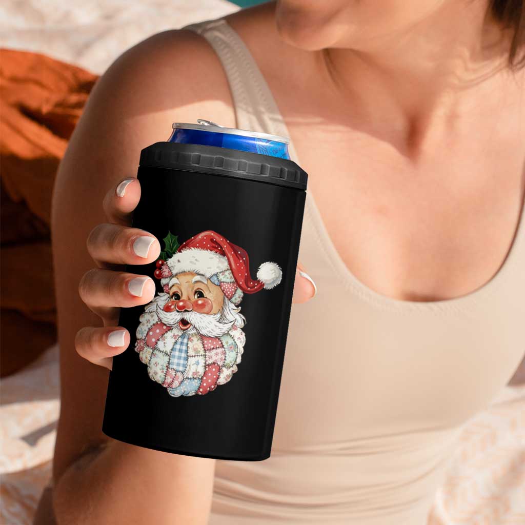 Vintage Retro Patchwork Santa Xmas 4 in 1 Can Cooler Tumbler Merry Christmas Holiday - Wonder Print Shop
