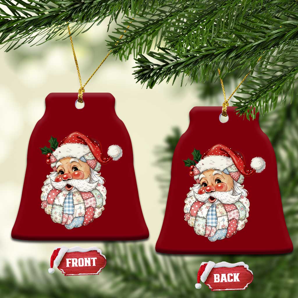 Vintage Retro Patchwork Santa Xmas Ceramic Ornament Merry Xmas Holiday - Wonder Print Shop