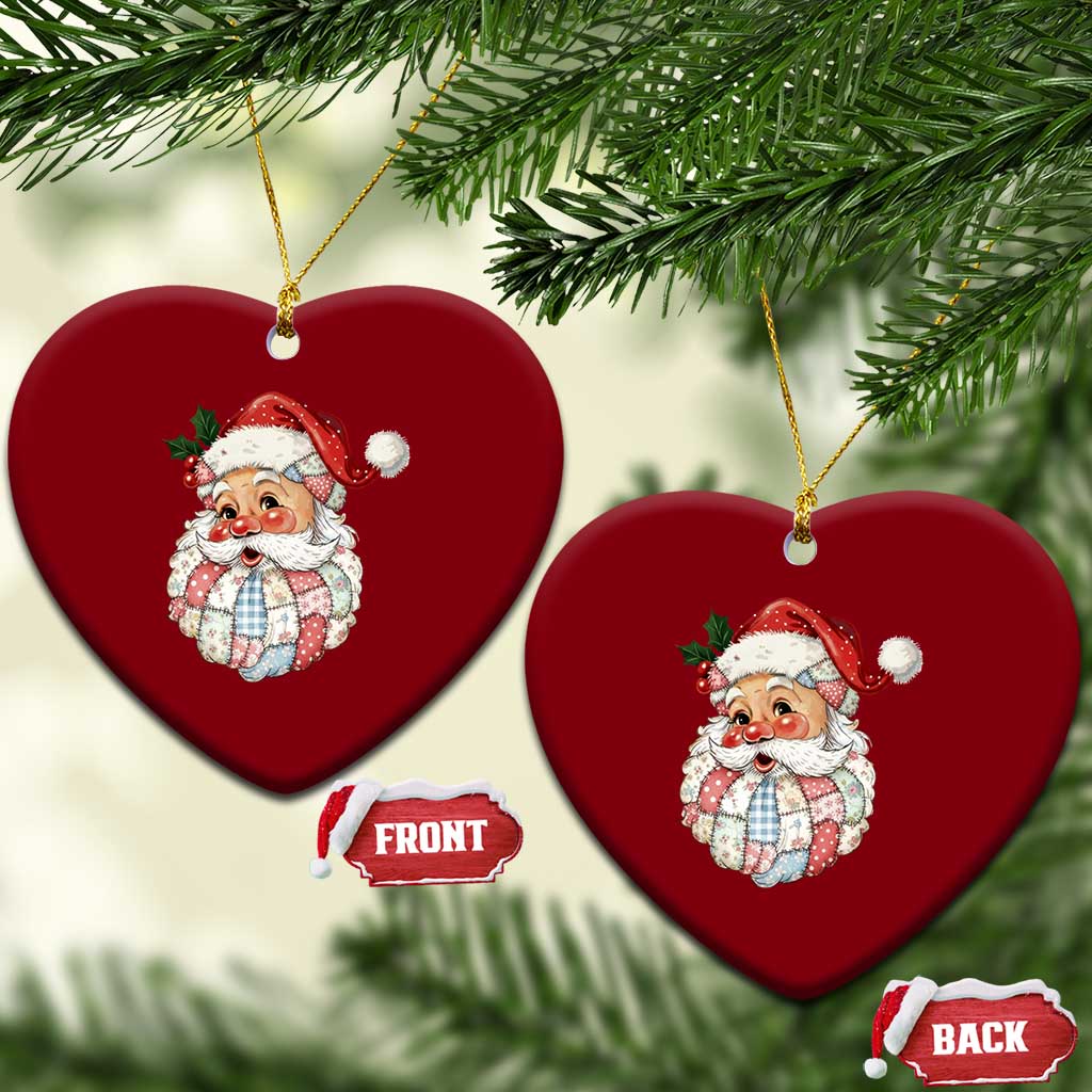 Vintage Retro Patchwork Santa Xmas Ceramic Ornament Merry Xmas Holiday - Wonder Print Shop
