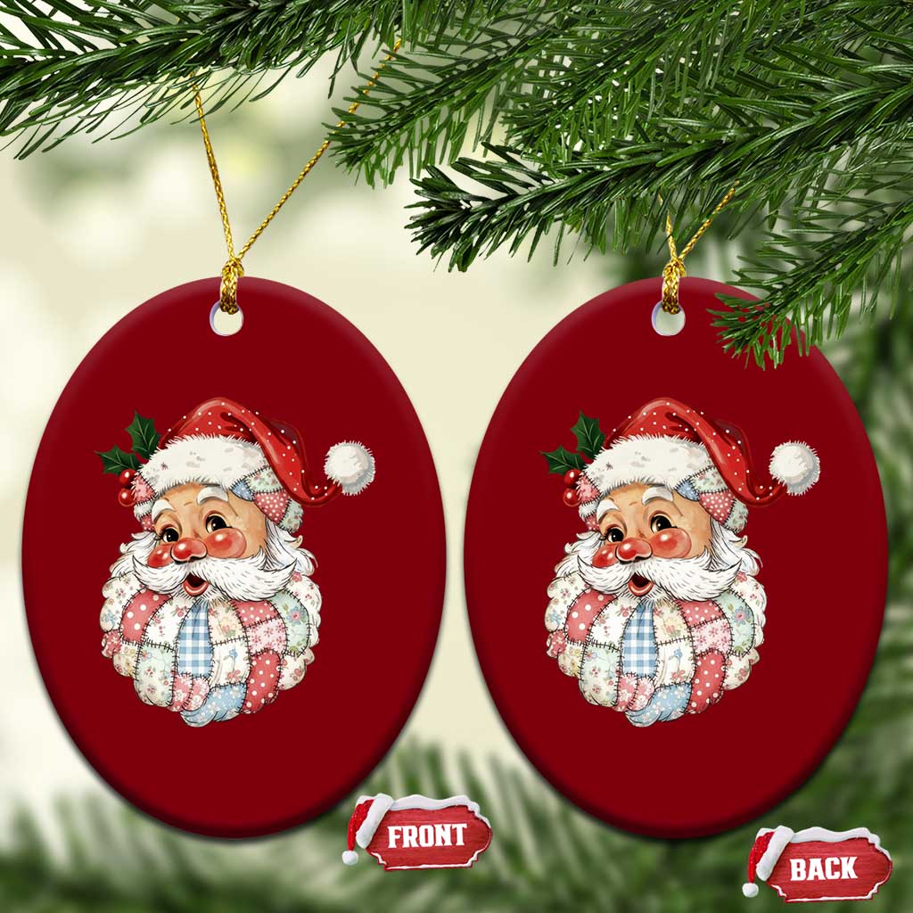 Vintage Retro Patchwork Santa Xmas Ceramic Ornament Merry Xmas Holiday - Wonder Print Shop