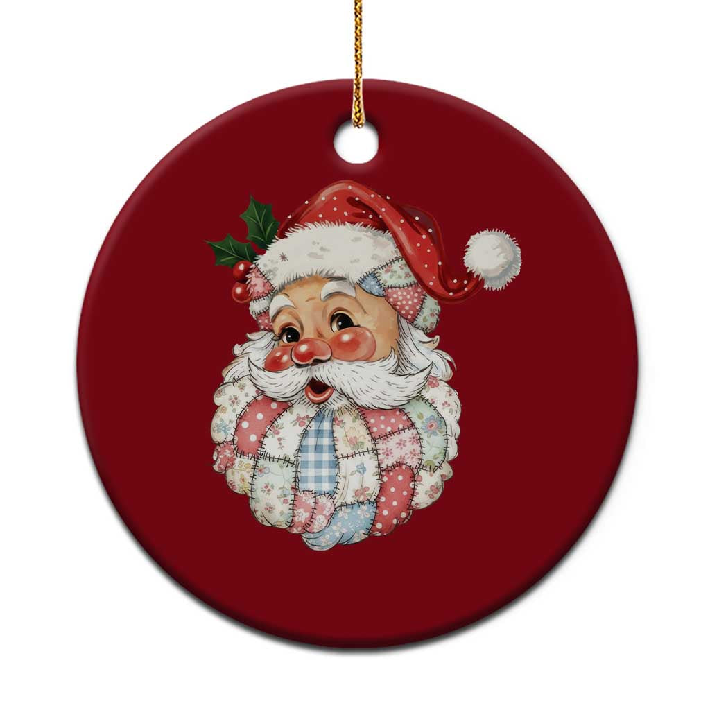 Vintage Retro Patchwork Santa Xmas Ceramic Ornament Merry Xmas Holiday - Wonder Print Shop