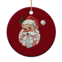 Vintage Retro Patchwork Santa Xmas Ceramic Ornament Merry Xmas Holiday - Wonder Print Shop