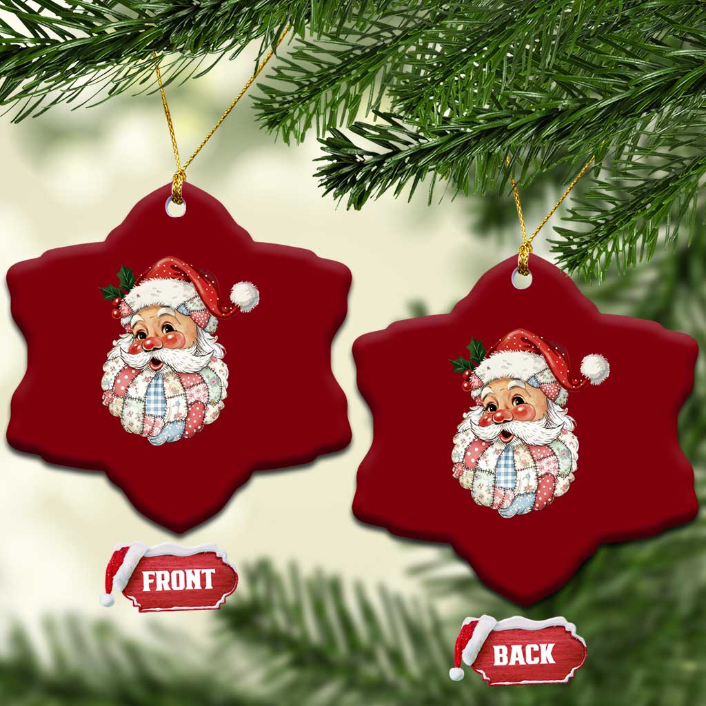 Vintage Retro Patchwork Santa Xmas Ceramic Ornament Merry Xmas Holiday - Wonder Print Shop