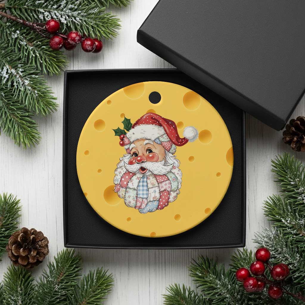 Vintage Retro Patchwork Santa Xmas Ceramic Ornament Merry Xmas Holiday - Wonder Print Shop