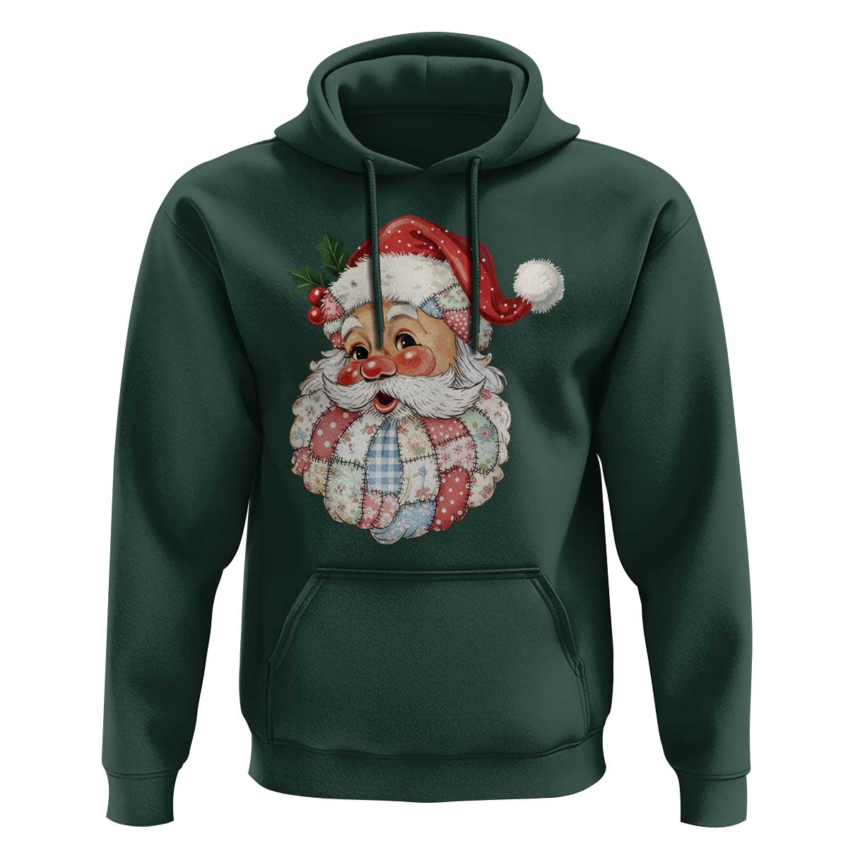Vintage Retro Patchwork Santa Xmas Hoodie Merry Christmas Holiday - Wonder Print Shop