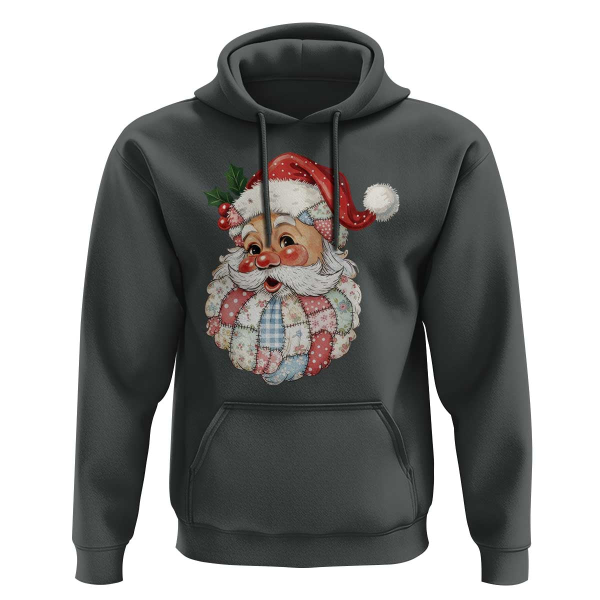 Vintage Retro Patchwork Santa Xmas Hoodie Merry Christmas Holiday - Wonder Print Shop